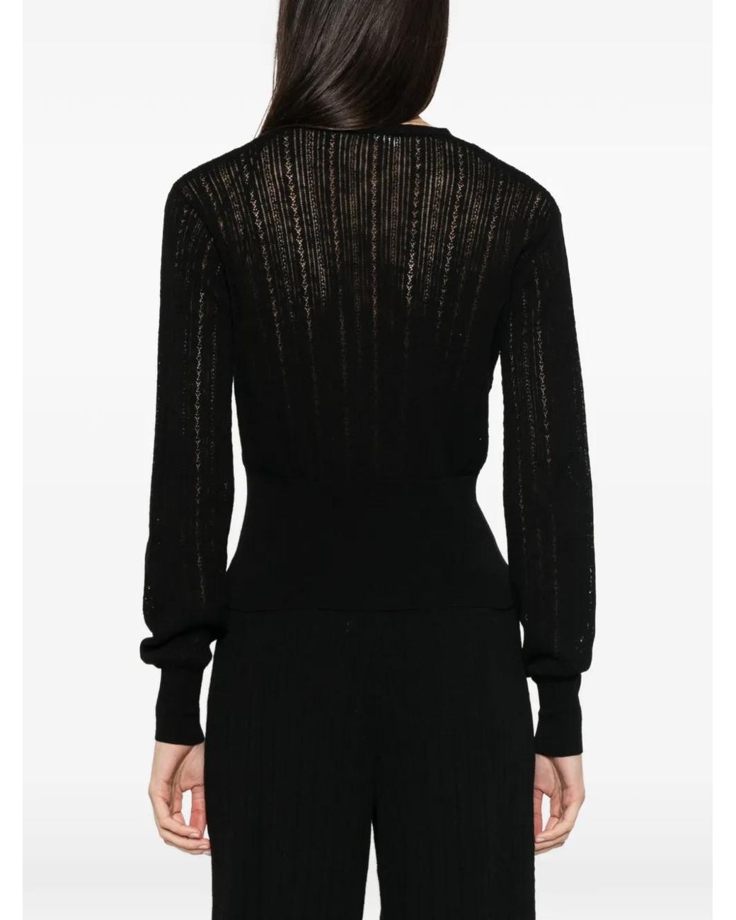 AYA MUSE Black Unae Pointelle-Knit Cardigan