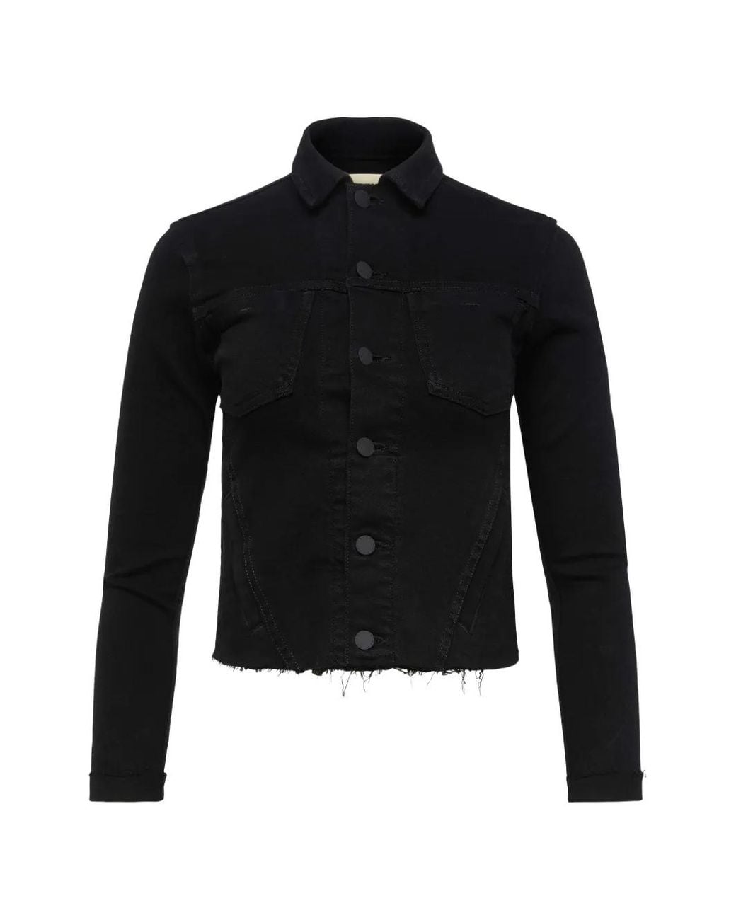 L'Agence Black Janelle Raw-Cut Denim Jacket
