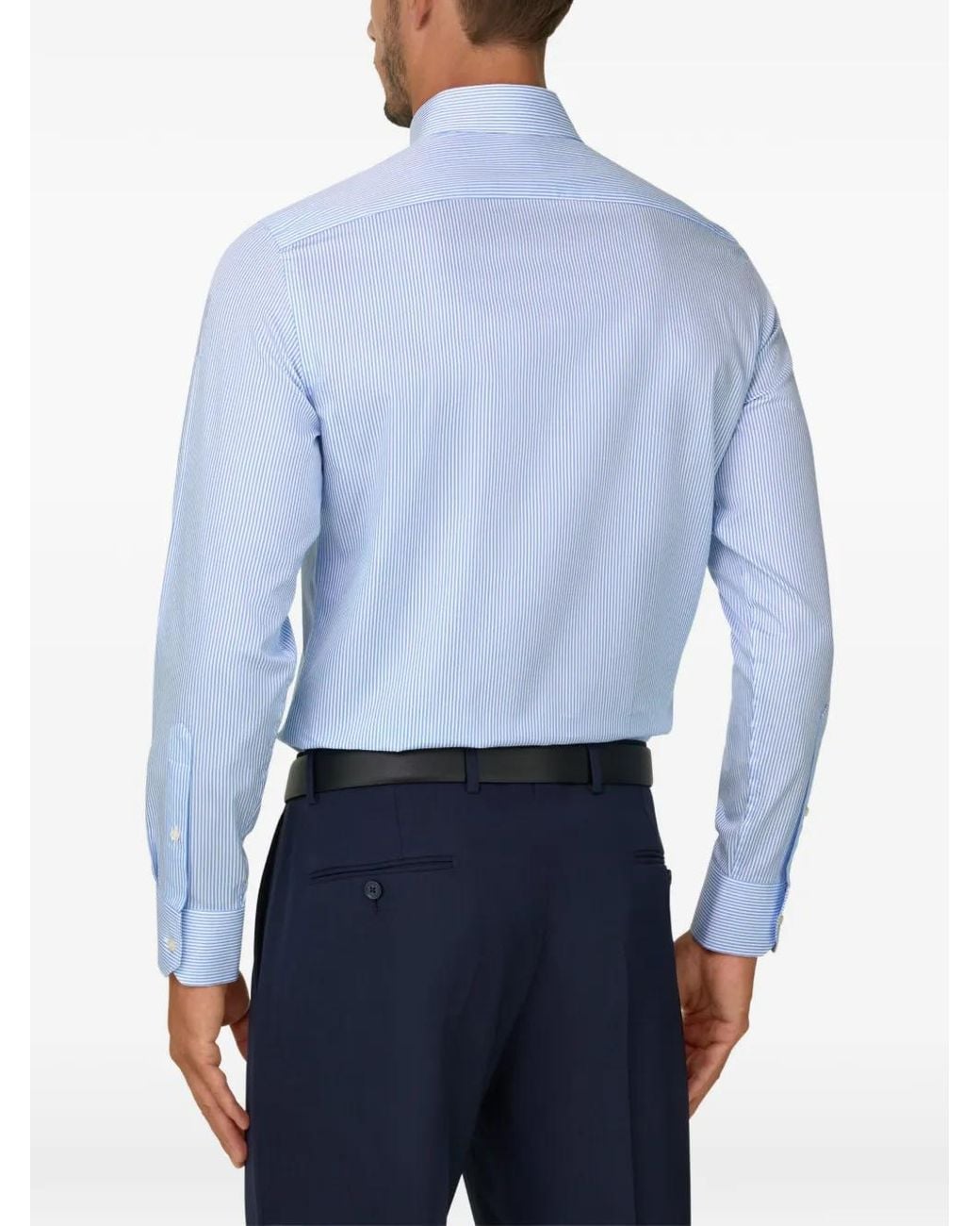 Boggi Blue Striped Cotton Twill Shirt Slim Fit for men