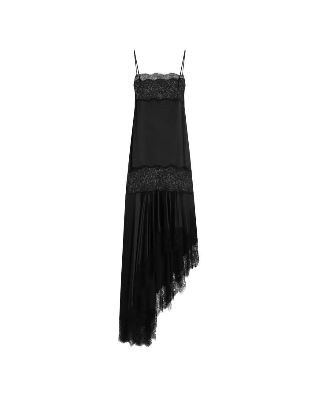 Dolce & Gabbana Black Satin Dress With Lace Bands