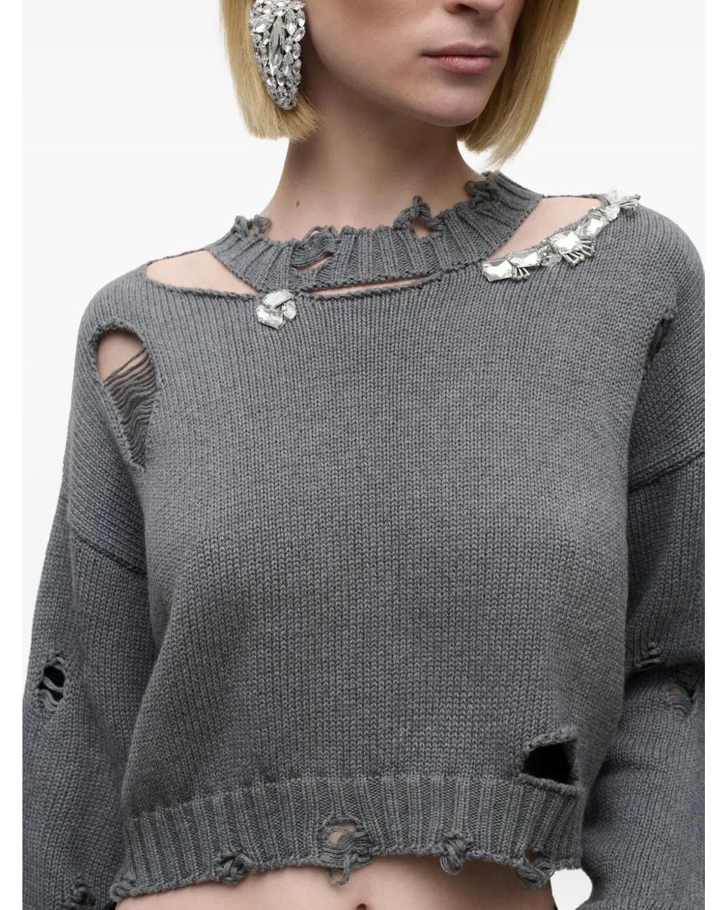 Area Gray Crystal-Embellished Distressed Sweater