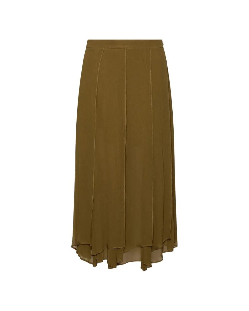 Marella Green Mllzattera Panelled Handkerchief-Hem Midi Skirt