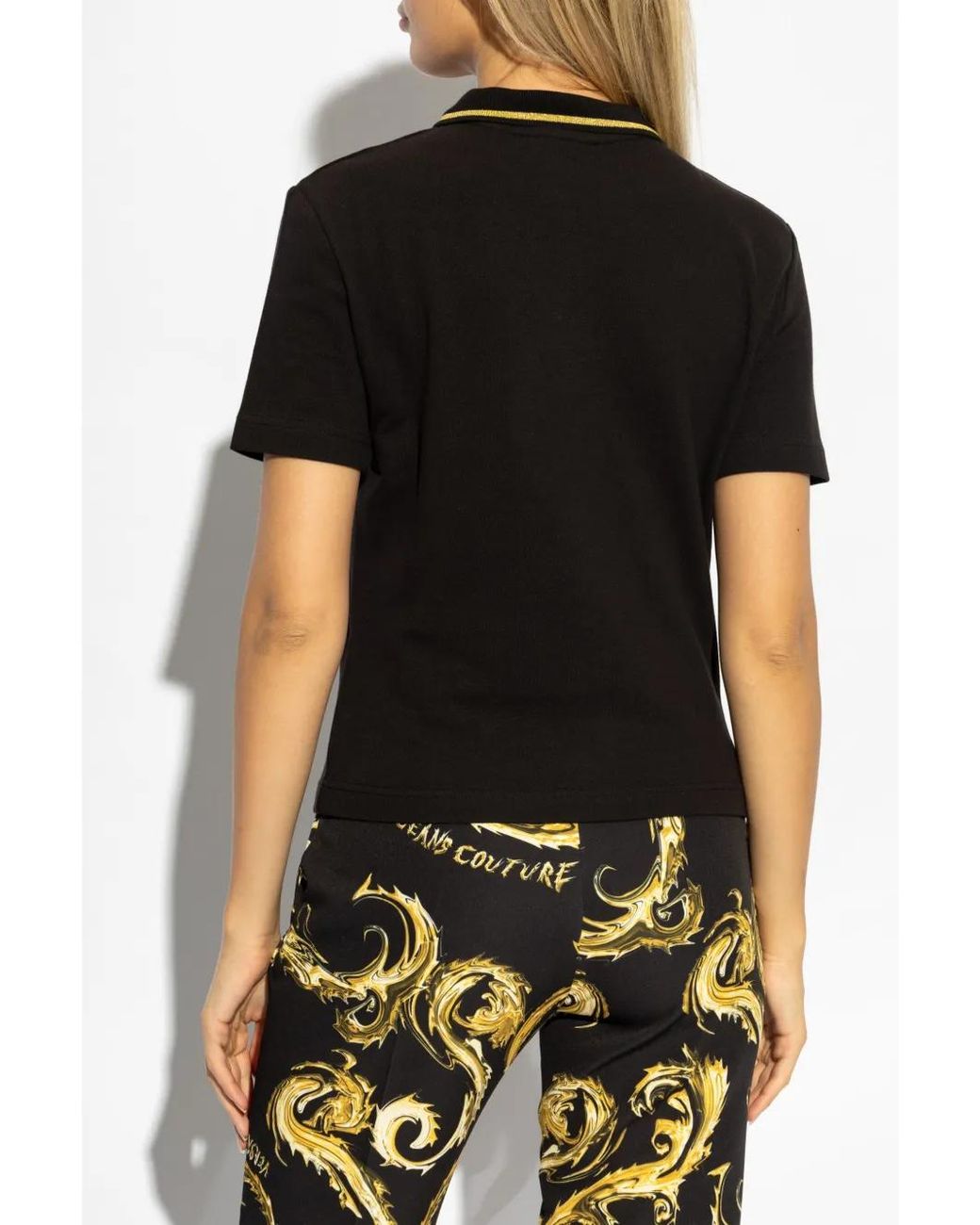 Versace Jeans Couture Black Embroidered-Logo Cotton Polo Shirt