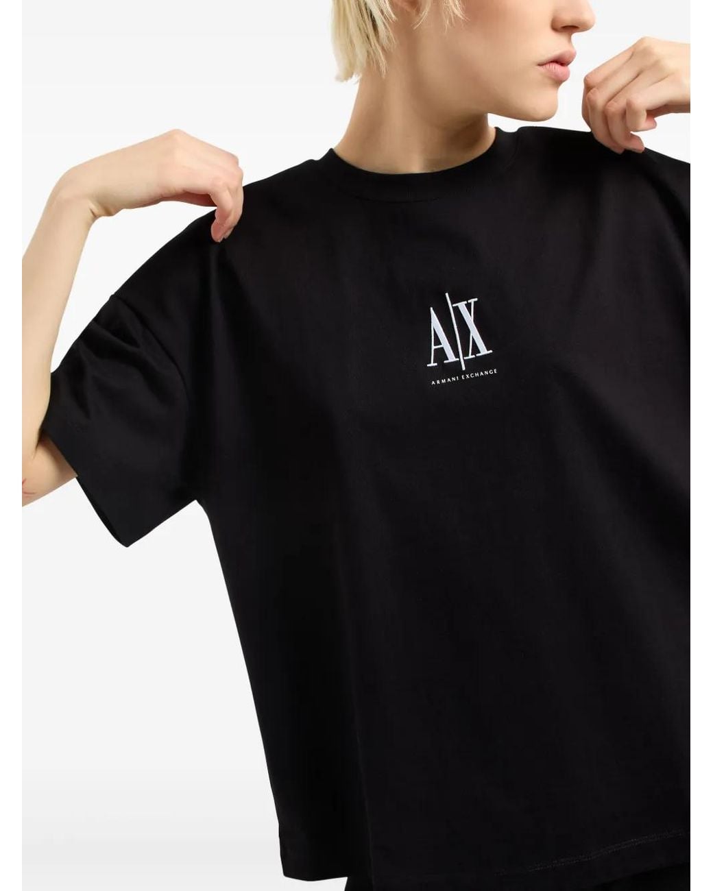 ARMANI EXCHANGE Black Logo-Embroidered T-Shirt