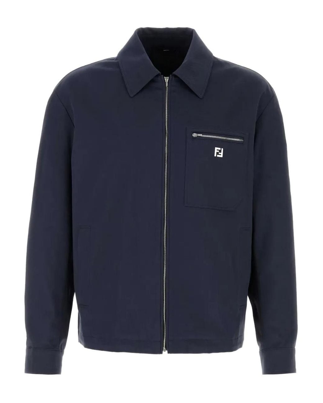 Fendi Blue Logo-Appliqué Zip-Up Jacket for men