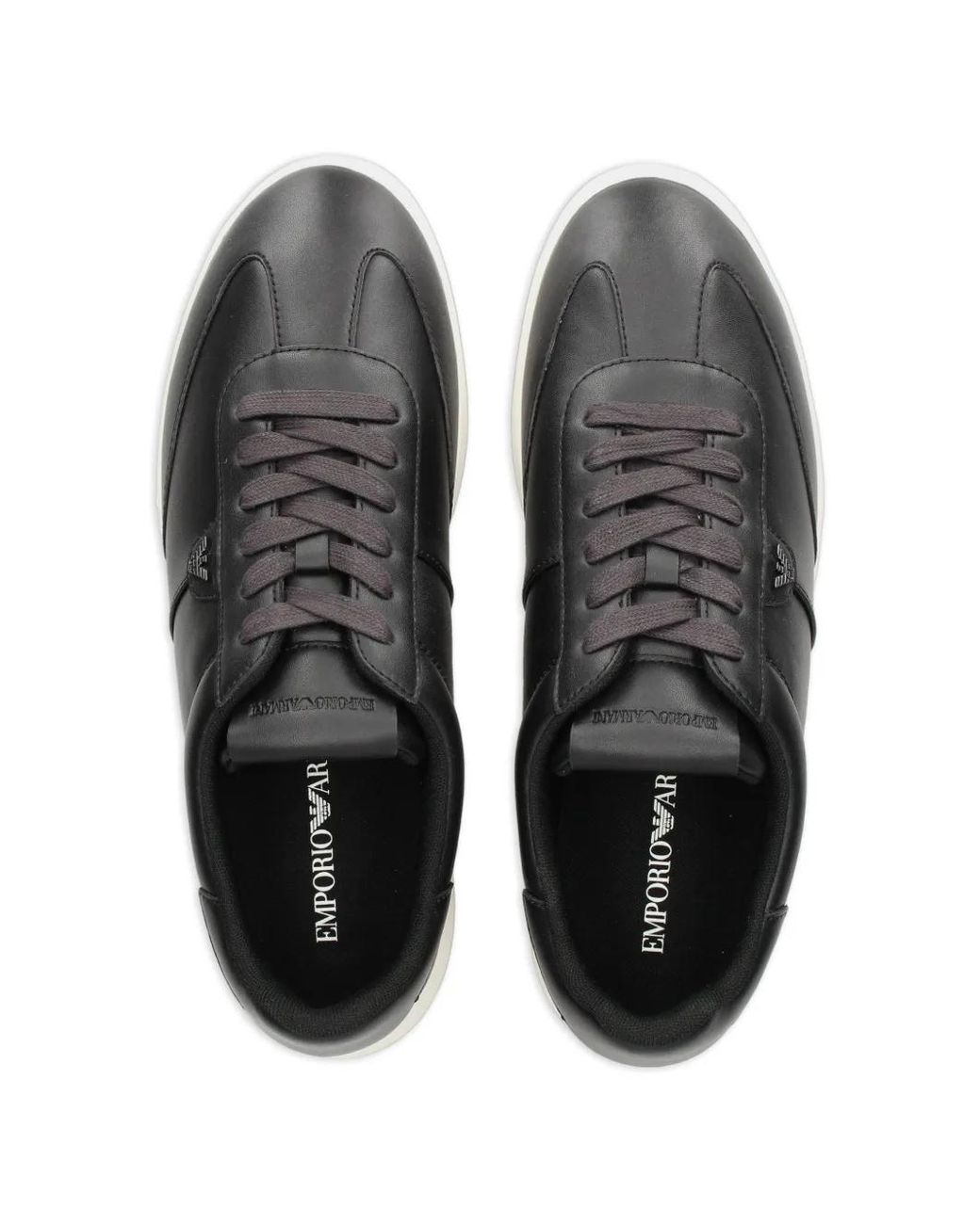Emporio Armani Black Leather Sneakers With Eagle Plate for men
