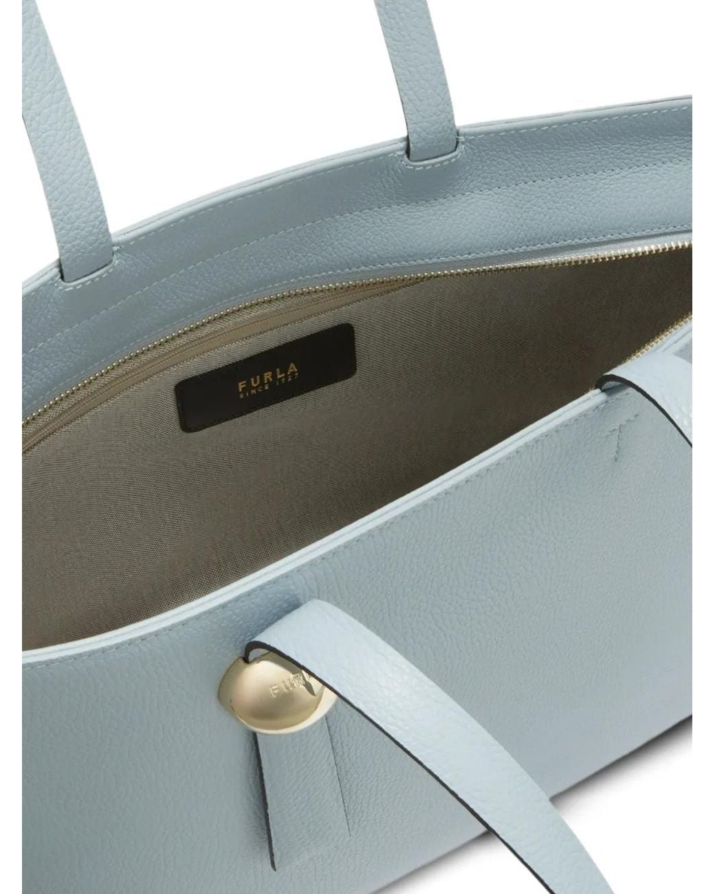 Furla Blue Logo-Engraved Pebbled Tote Bag