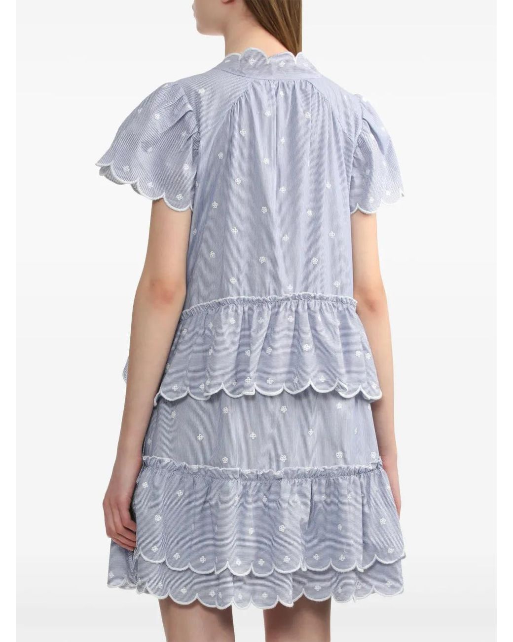 B+ AB Blue Striped Scallop-Trim Minidress