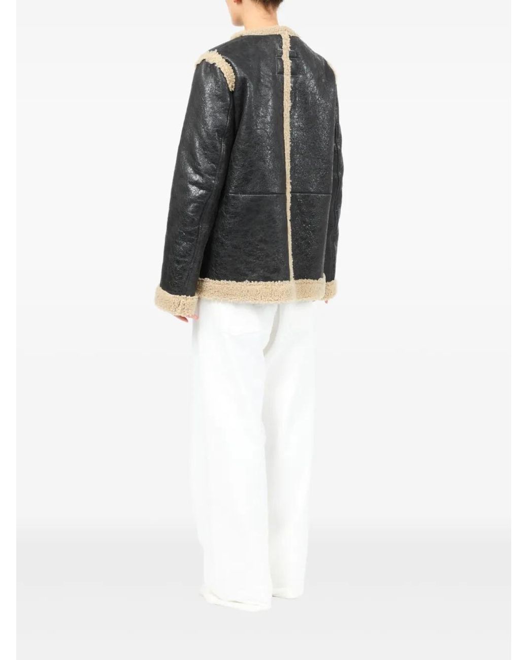 MM6 by Maison Margiela Black Leather Shearling-Panels Jacket