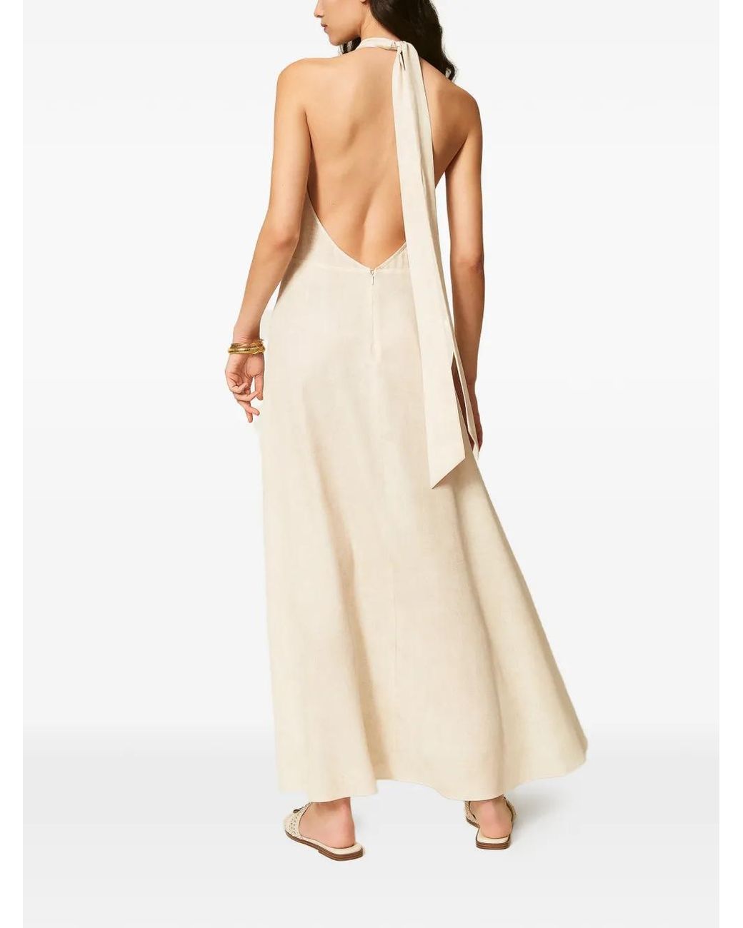 Twinset White Long Halter Dress With Print