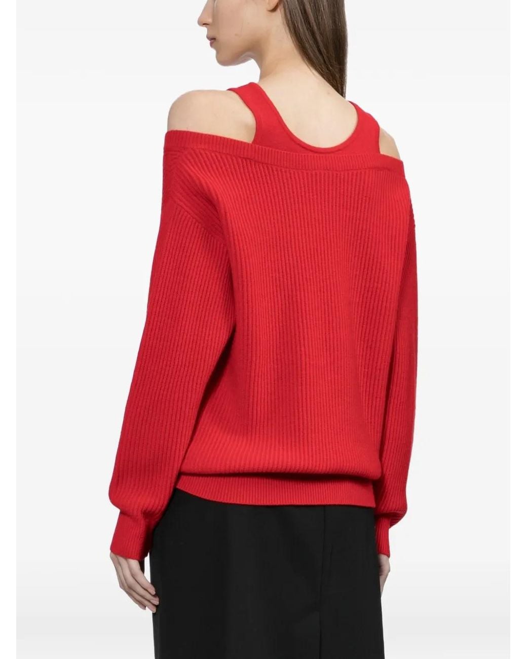 Helmut Lang Red Cut-Out Rib-Knit Sweater