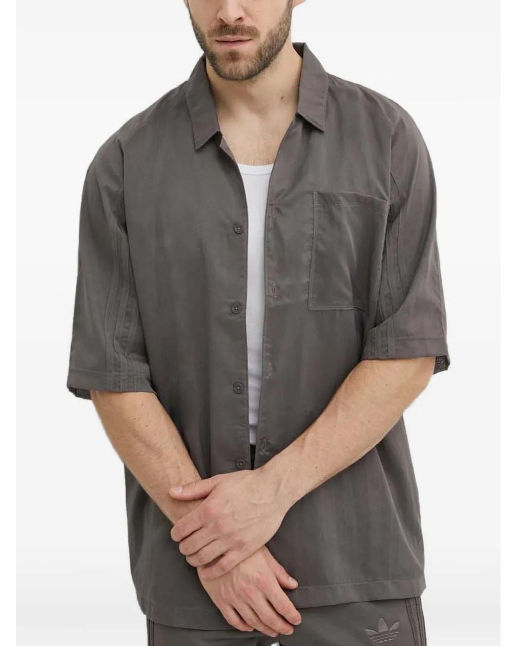 Adidas Gray Chest-Pocket Short-Sleeve Shirt for men