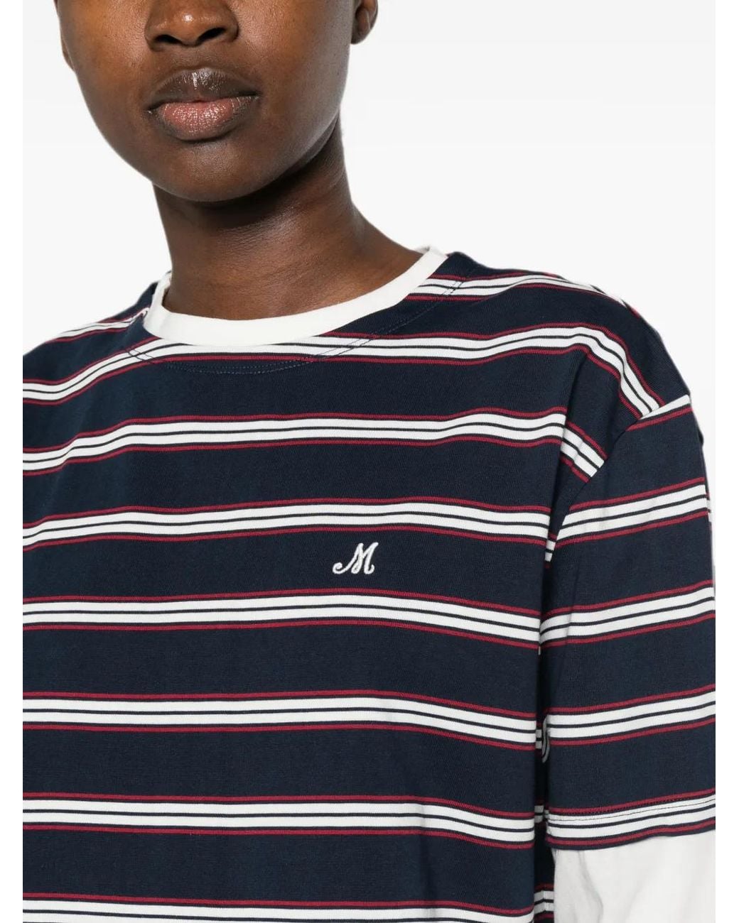 Maje Blue Striped Cropped T-Shirt