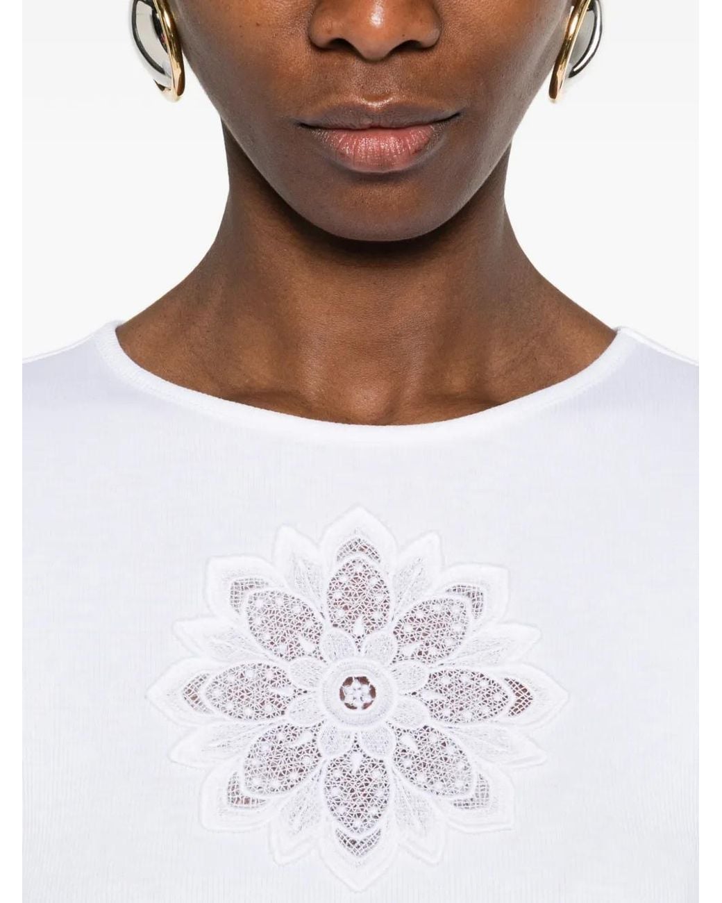 Twinset White Floral-Appliqué T-Shirt