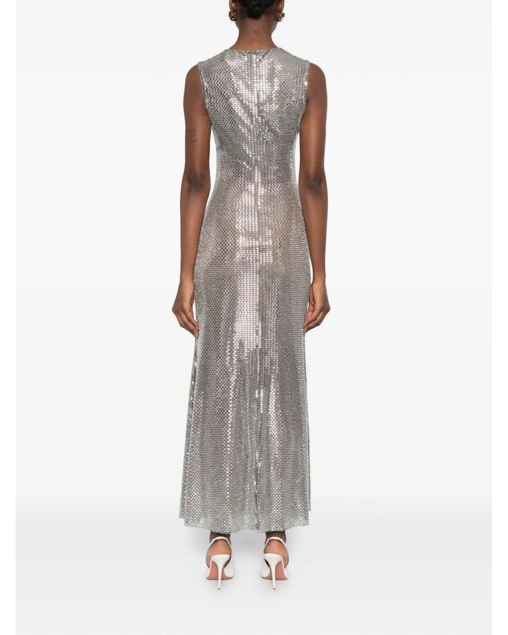 Self-Portrait White Rhinestone Mesh Midi Dress