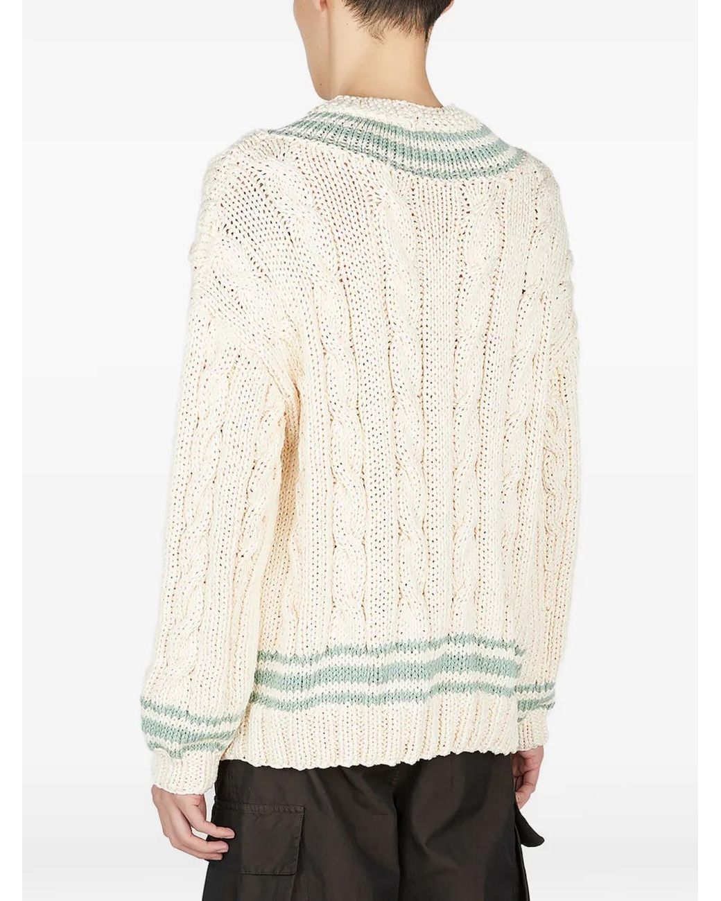 Visvim White Cable-Knit V-Neck Sweater for men