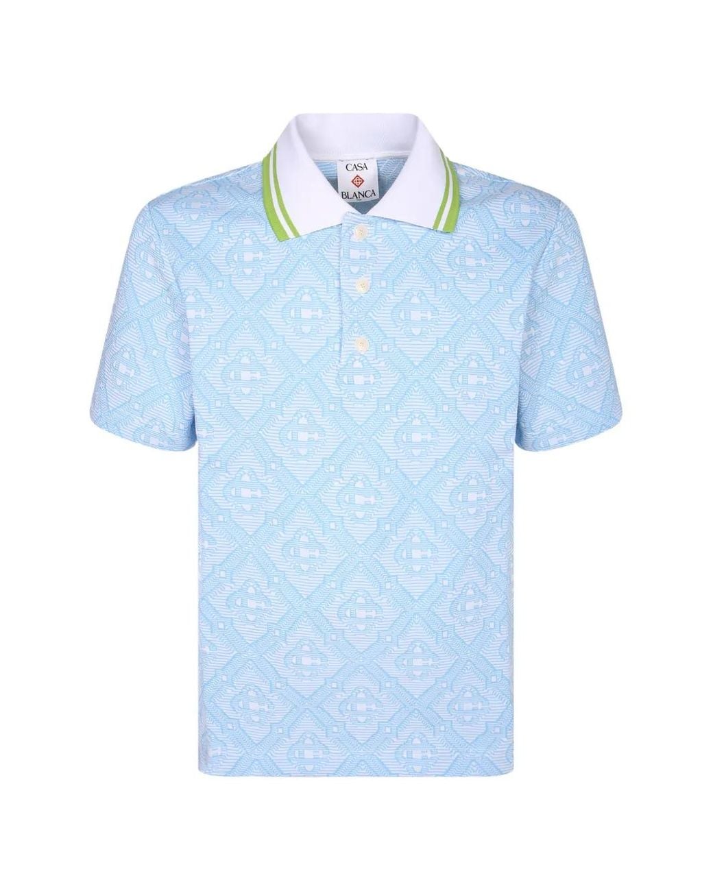 Casablanca Blue Monogram-Jacquard Polo Shirt for men