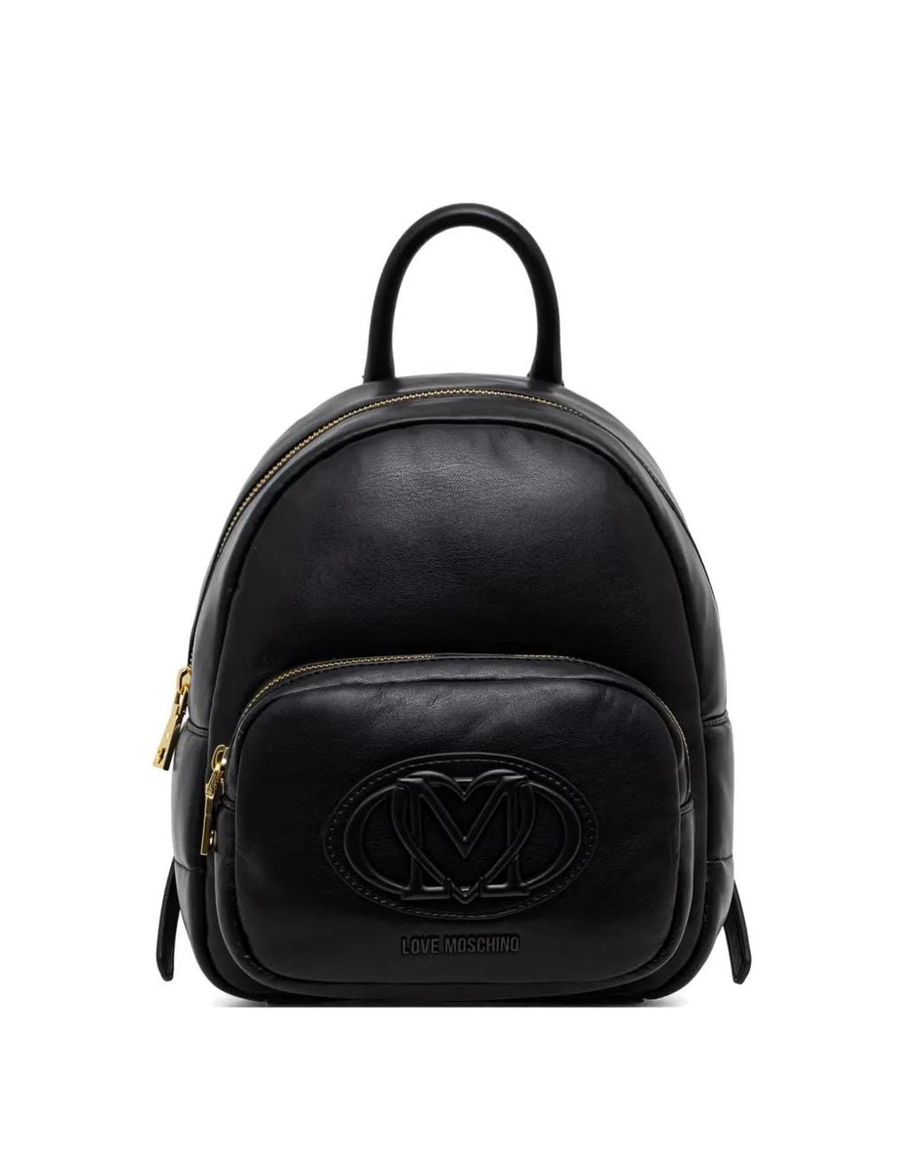 Love Moschino Black Quilted Logo-Patch Backpack