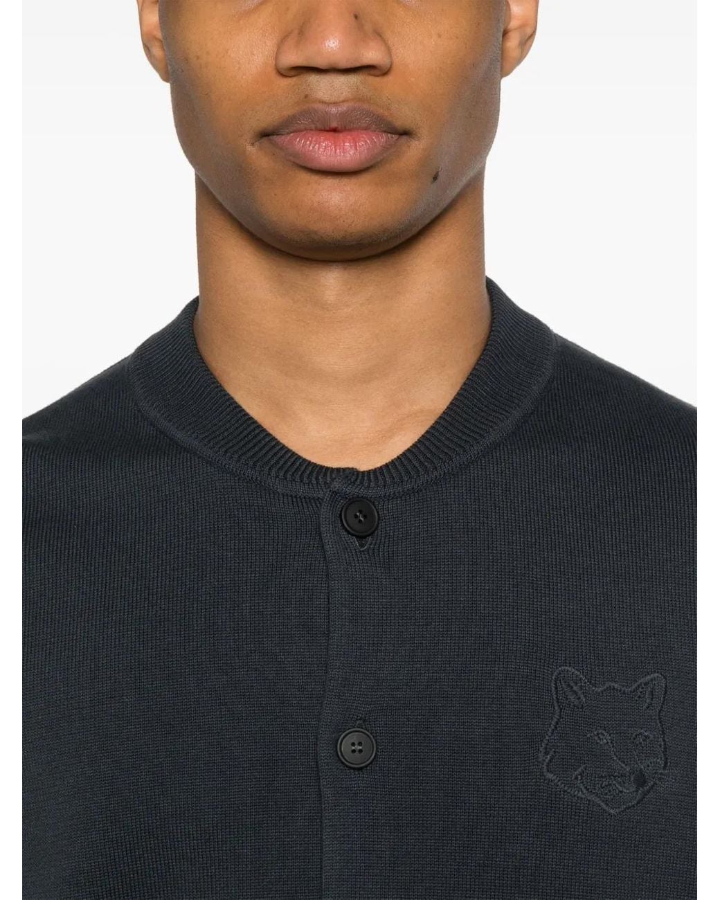 Maison Kitsuné Black Bold Fox Head-Embroidered Cardigan for men