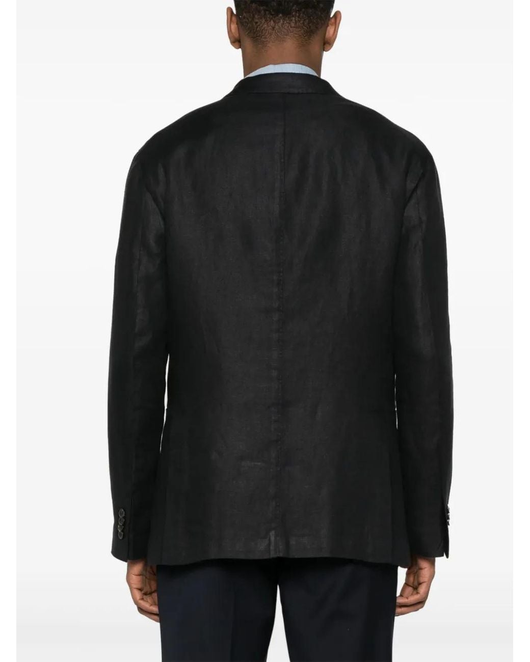 Boglioli Black Single-Breasted Linen Blazer for men