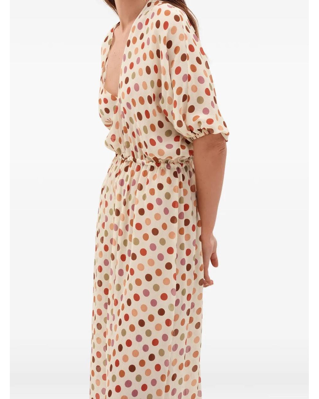 Eres White Polka-Dot Drawstring Midi Dress