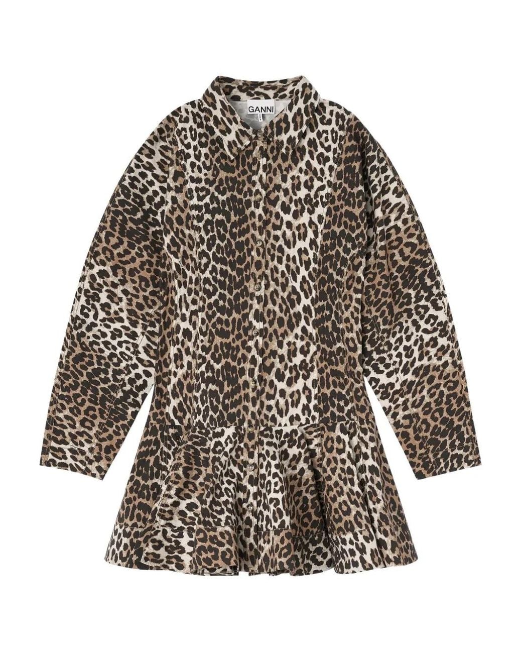 Ganni Leopard-Print Mini Dress in Gray | Lyst