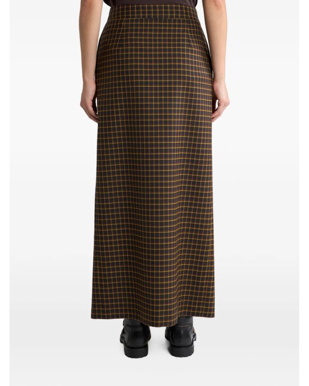 Etro Brown Wool Maxi Skirt With Pleating And Check Motif
