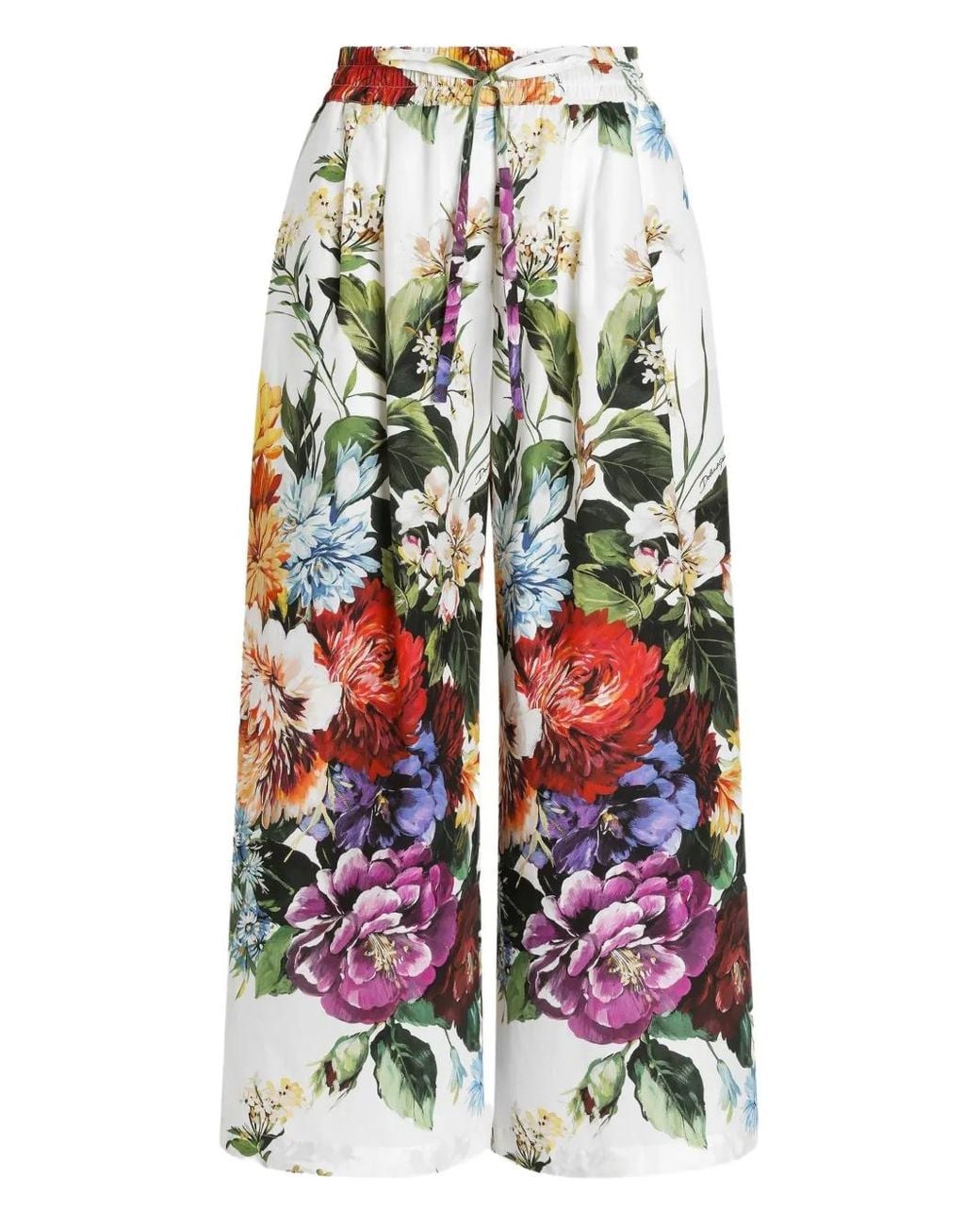 Dolce & Gabbana White Cotton Trousers With Floral Motif