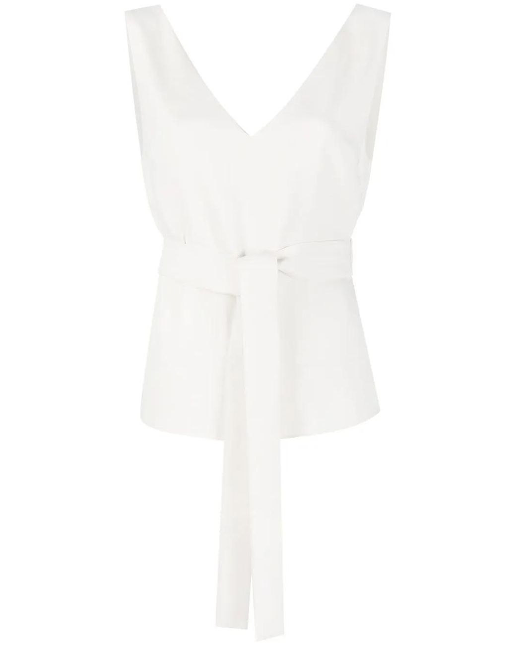 P.A.R.O.S.H. White Sleeveless Top With Cream Belt