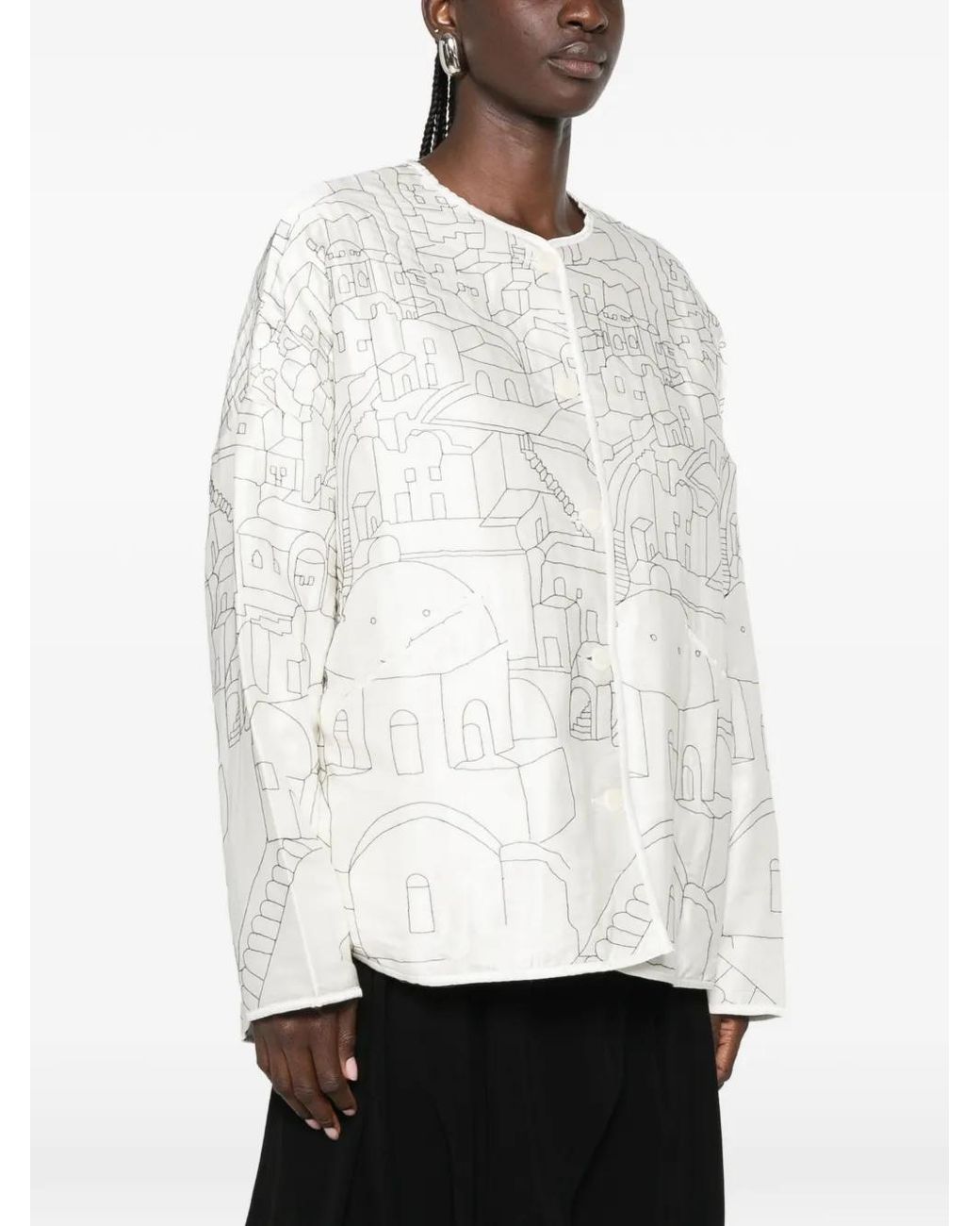 Mii White Diti Embroidered Collarless Jacket