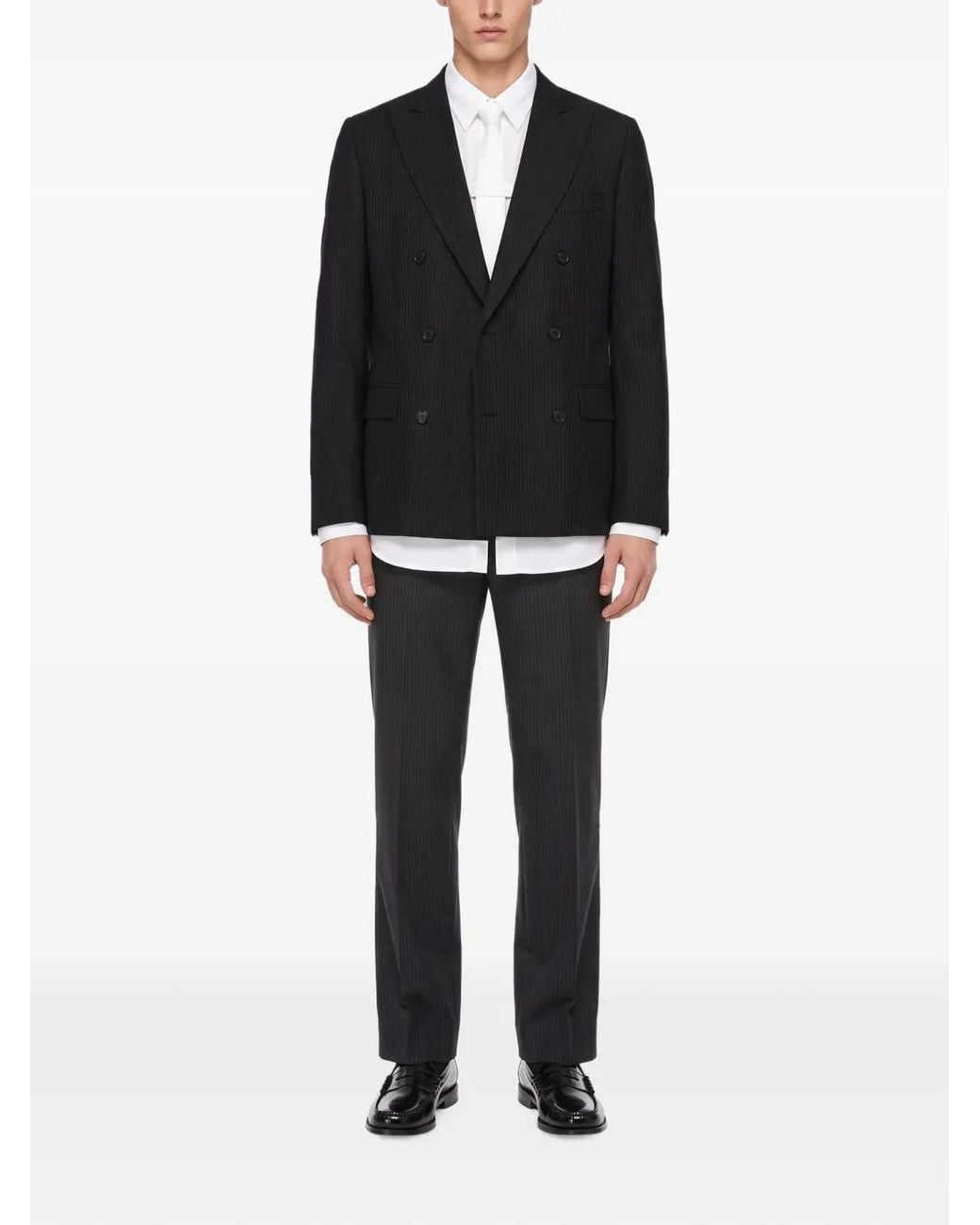 Another Aspect Black Pinstriped Double-Breasted Jacket for men