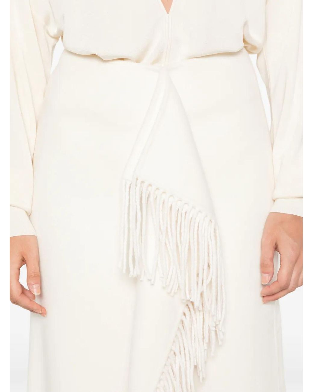 Rohe White Double-Faced Fringe Midi Skirt