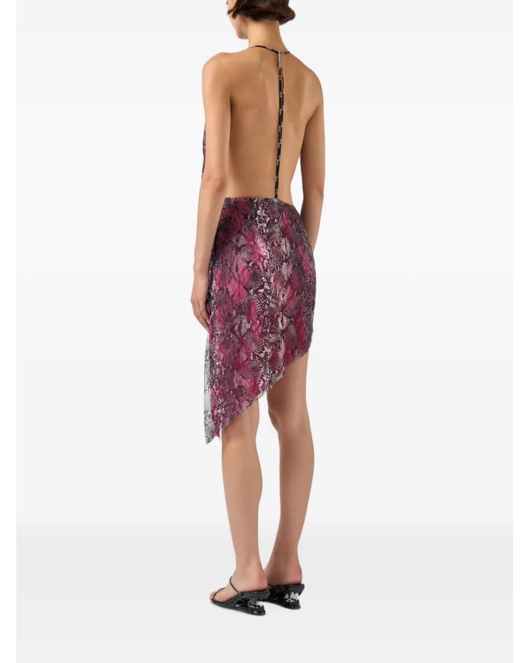 Gcds Purple Snakeskin-Print Asymmetric Dress