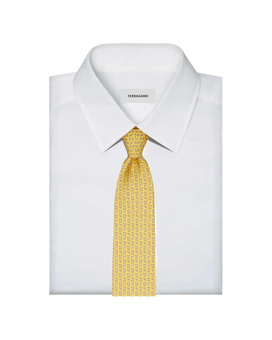 Ferragamo White Fido Print Silk Tie for men