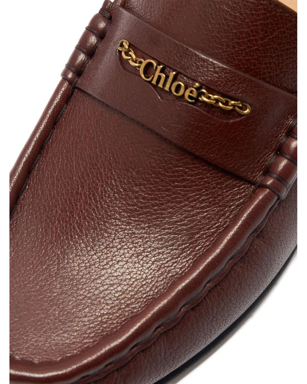 Chloé Brown Chain-Detail Loafers
