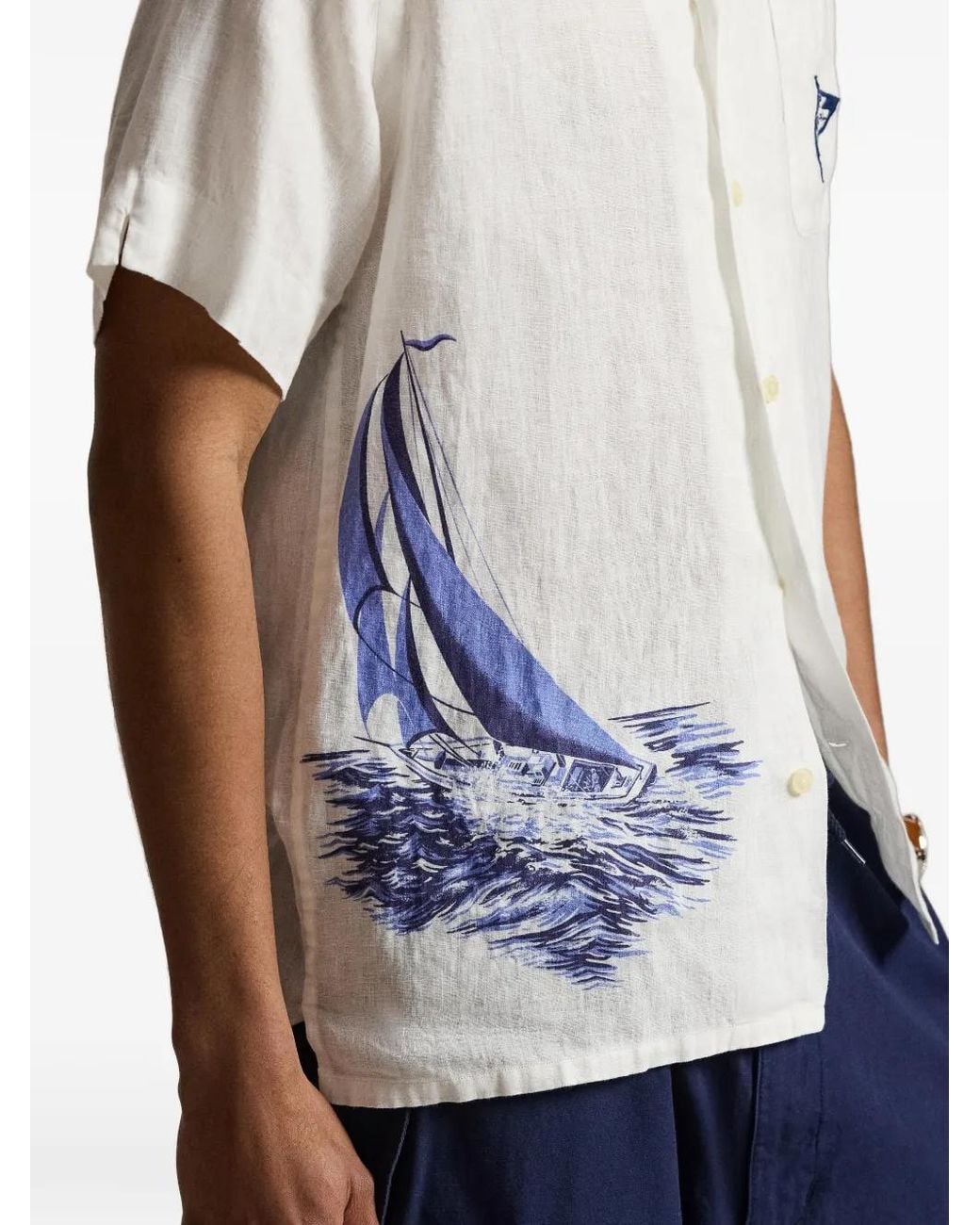 Polo Ralph Lauren White Classic Fit Nautical Linen Camp Shirt for men