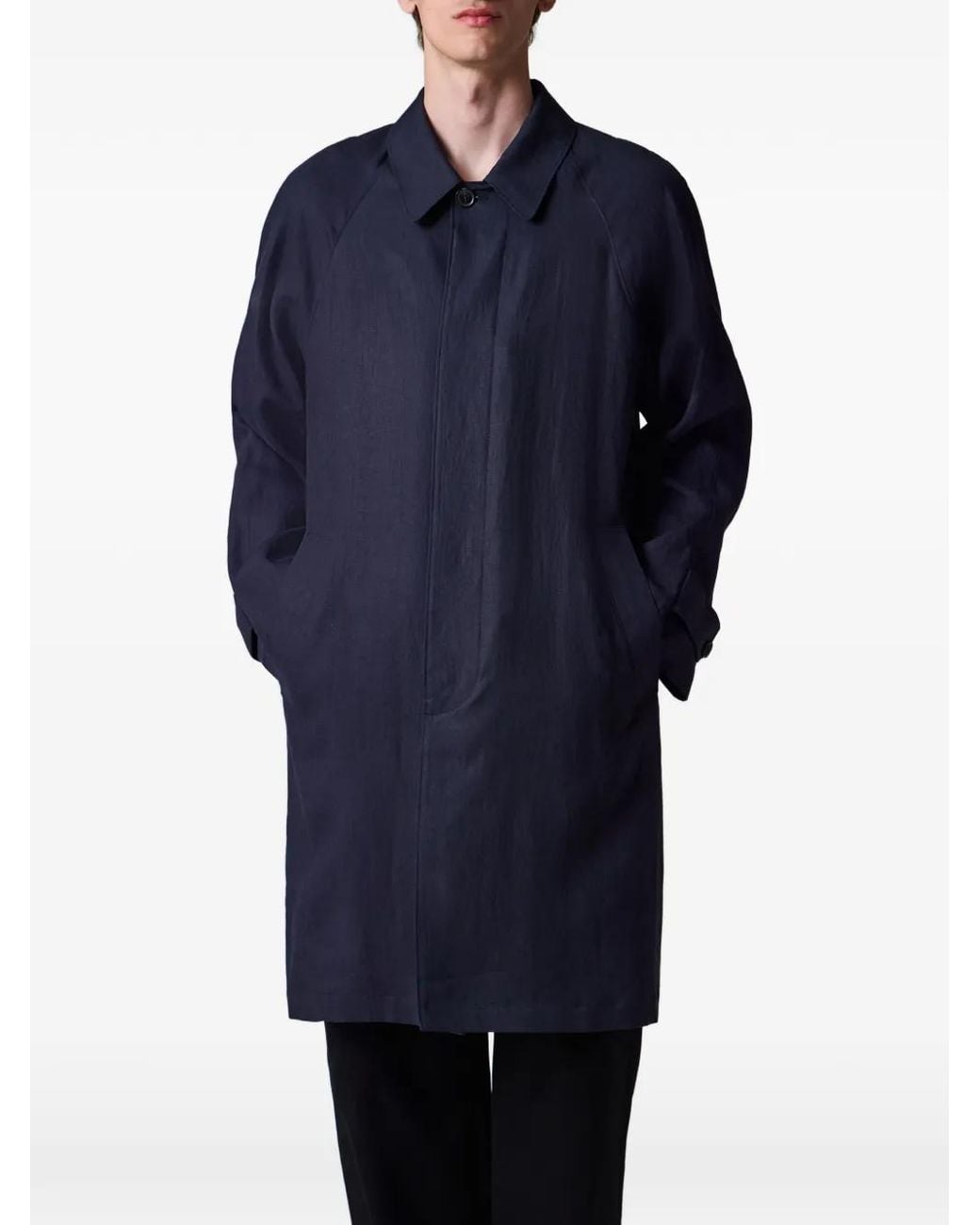 Paul Smith Blue Linen Raglan Mac for men