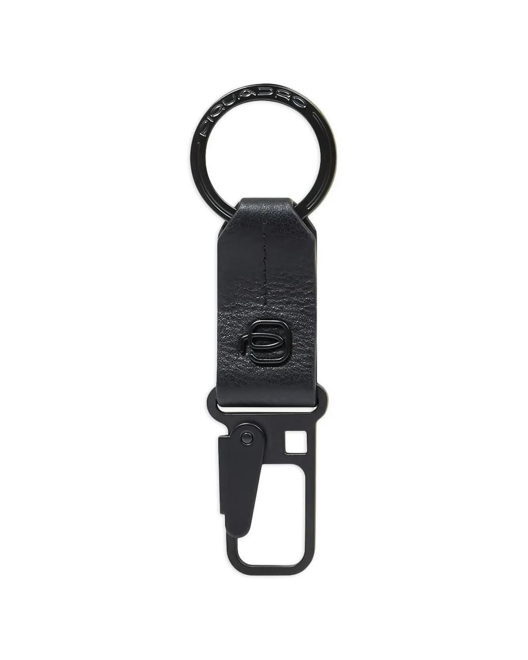 Piquadro Black Carabiner Leather Keyring for men