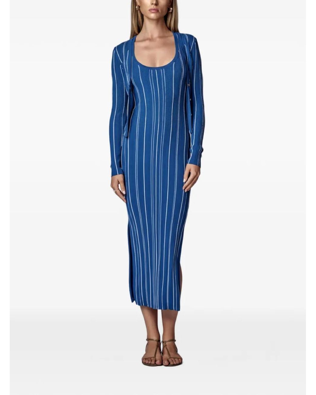 Hevron Blue Rose Knit Striped Ribbed-Knit Dress