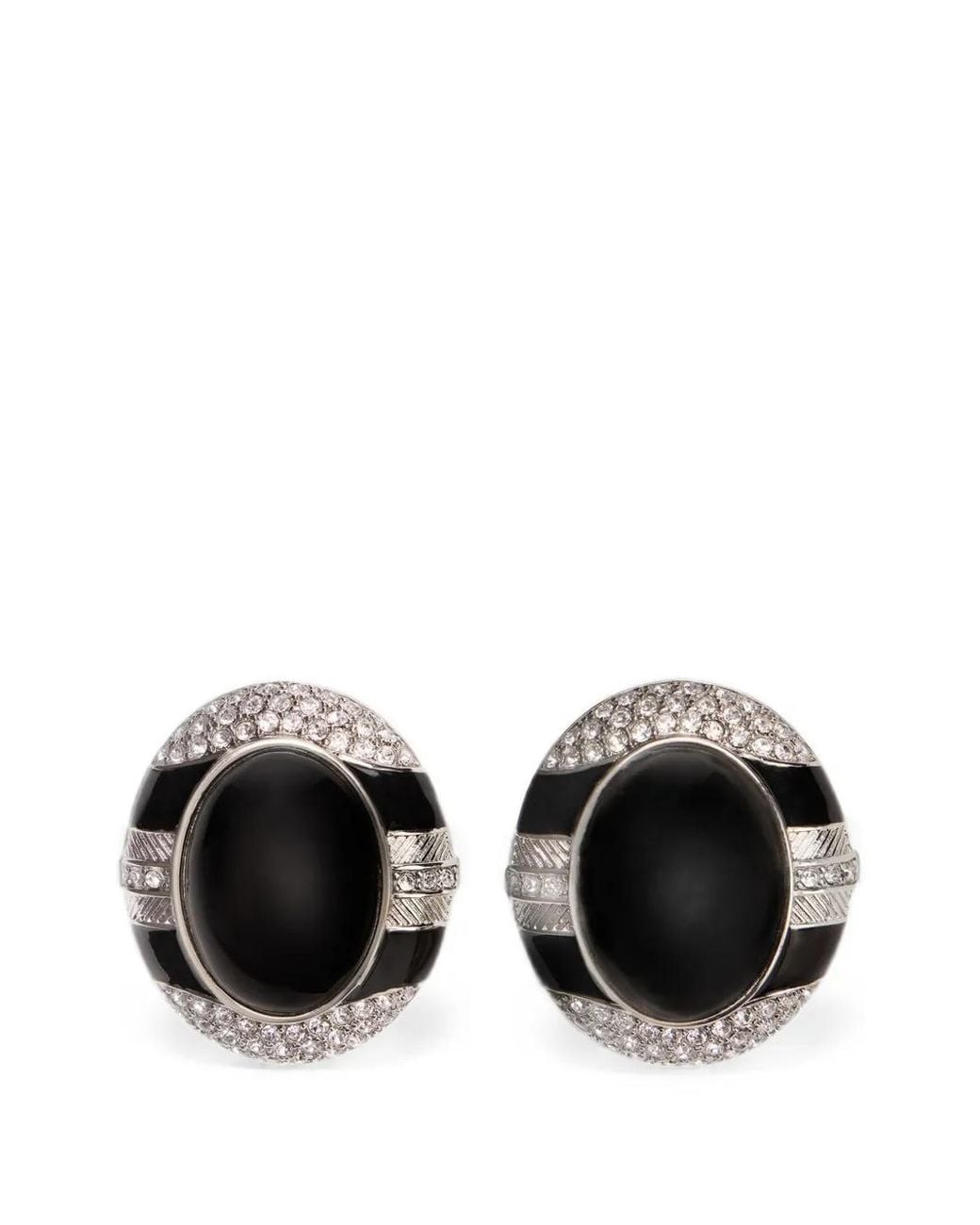 Roberto Cavalli Black Crystal-Embellished Enamel Earrings