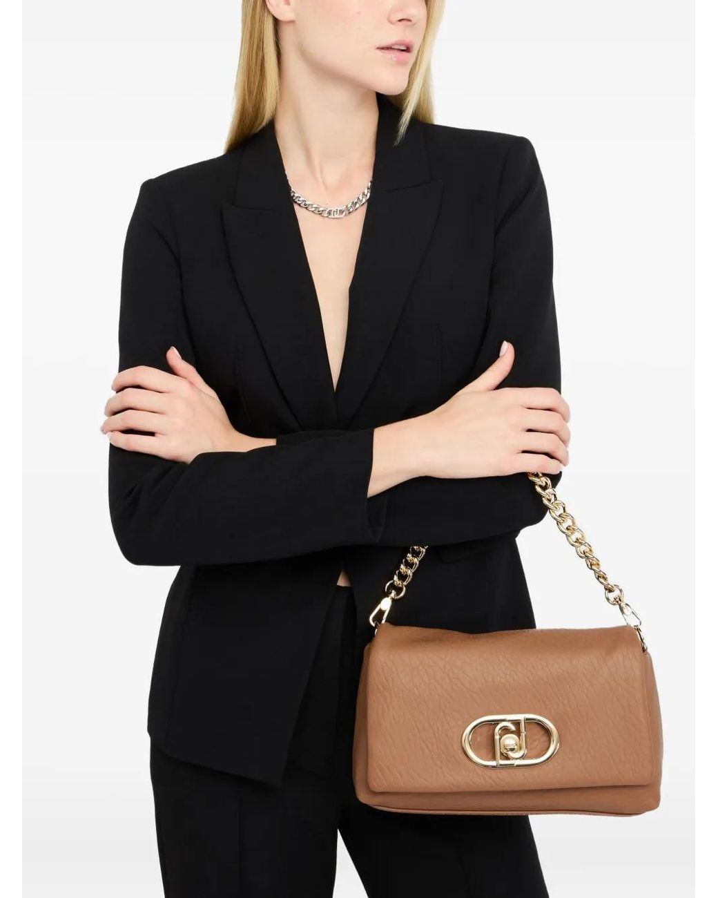 Liu Jo Brown Medium Lapuffy Logo-Plaque Chain-Strap Shoulder Bag