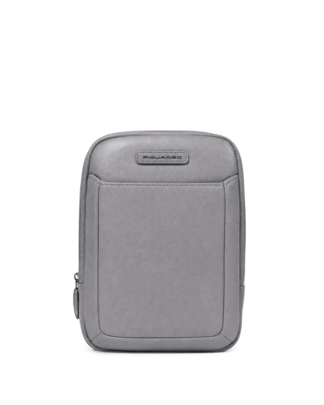 Piquadro Gray Mini Logo-Plaque Leather Messenger Bag for men