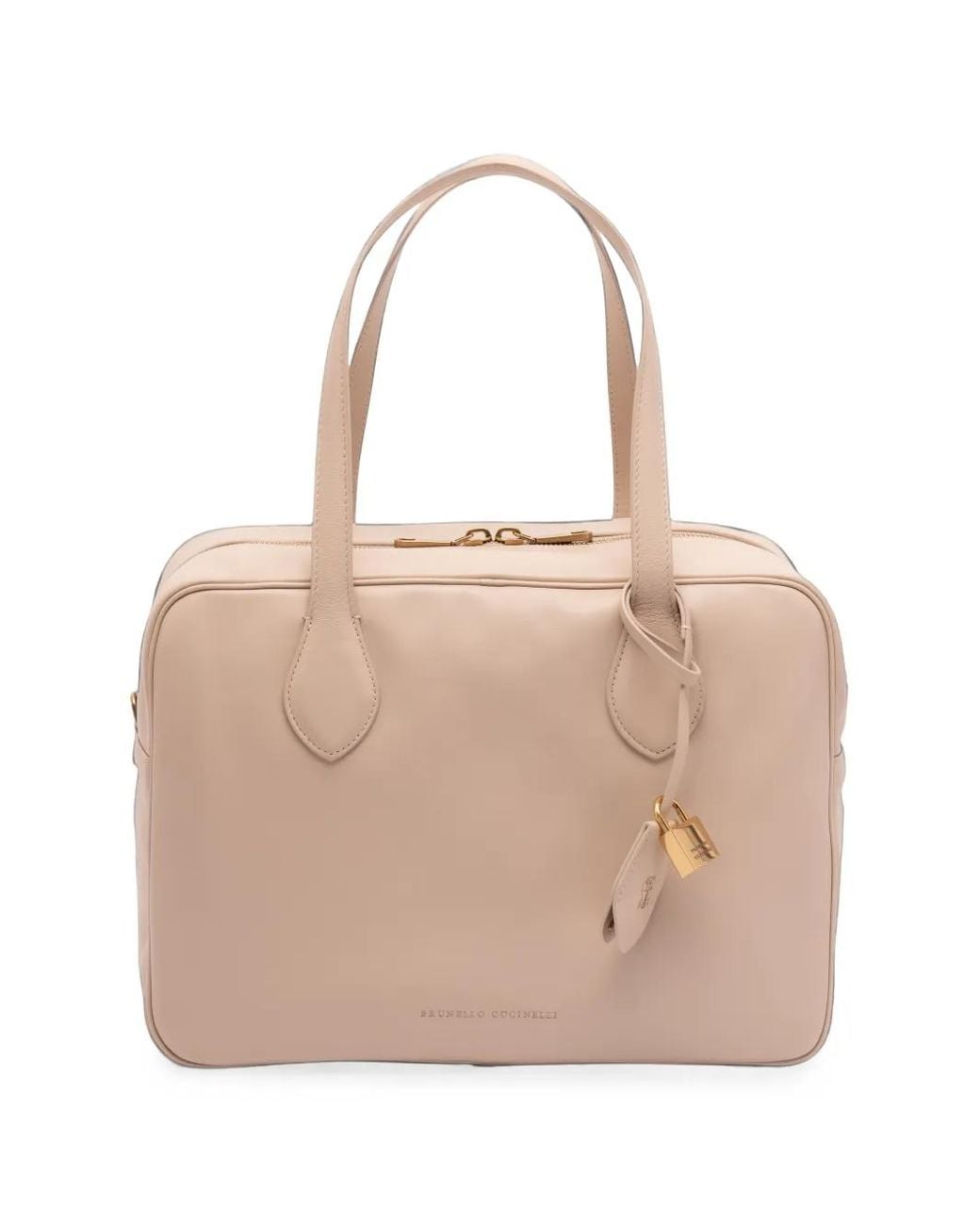 Brunello Cucinelli Natural Logo-Print Leather Tote Bag