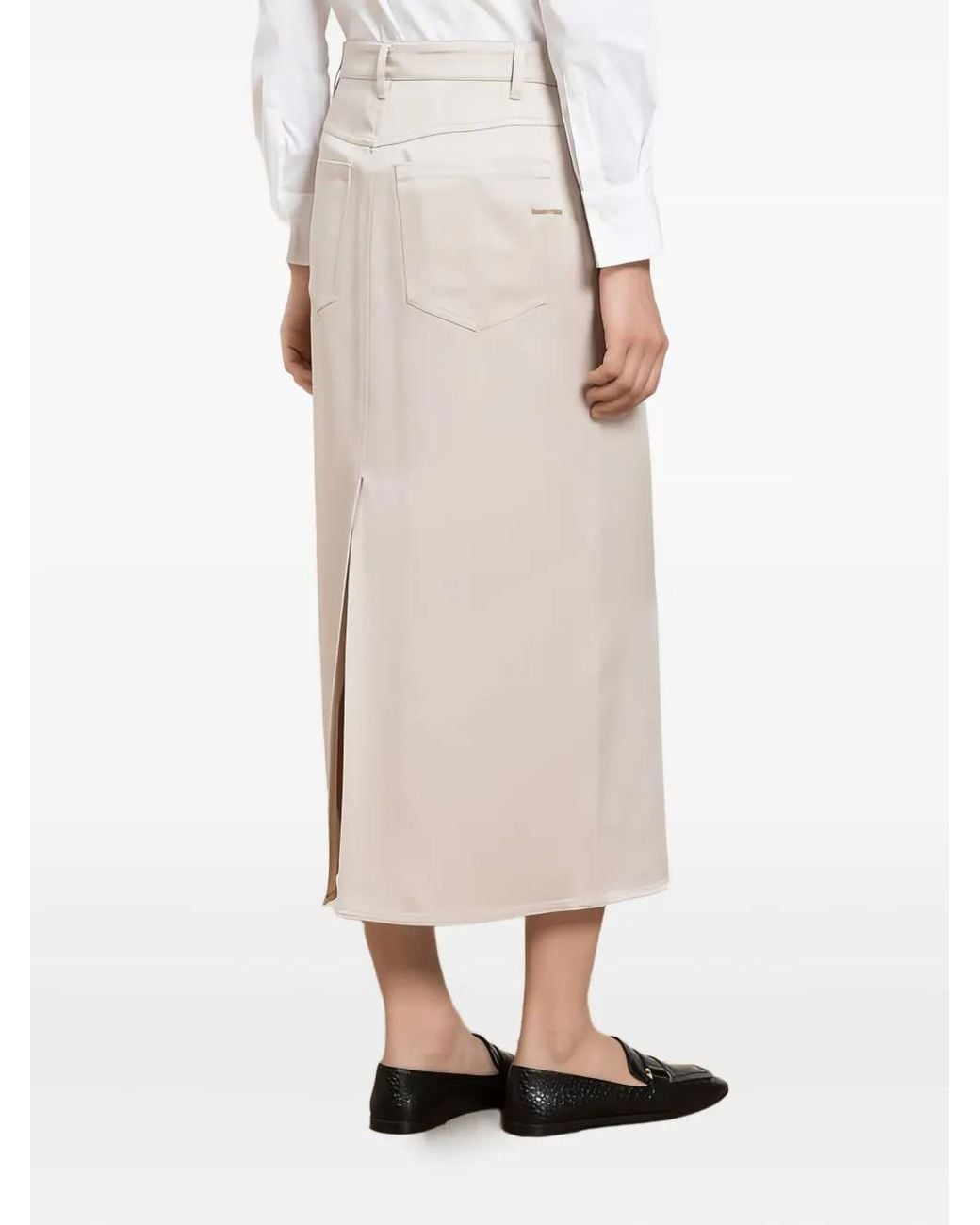 Brunello Cucinelli Natural Pocket-Detail Midi Skirt
