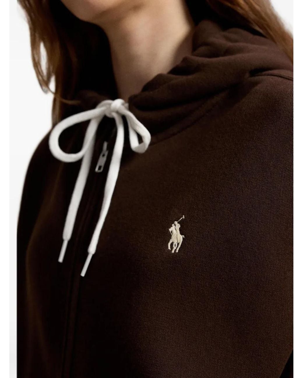 Polo Ralph Lauren Brown Logo-Embroidered Zip-Up Hoodie