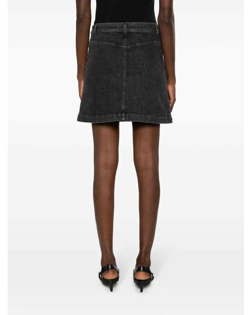 Moschino Black Cartoon-Embroidered A-Line Denim Skirt