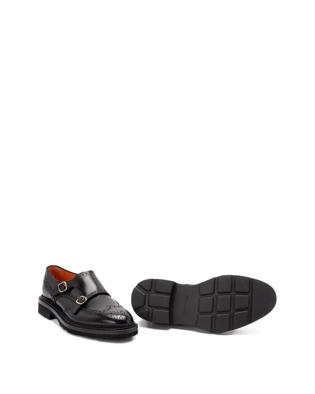 Santoni Black Double-Strap Monk Shoes for men