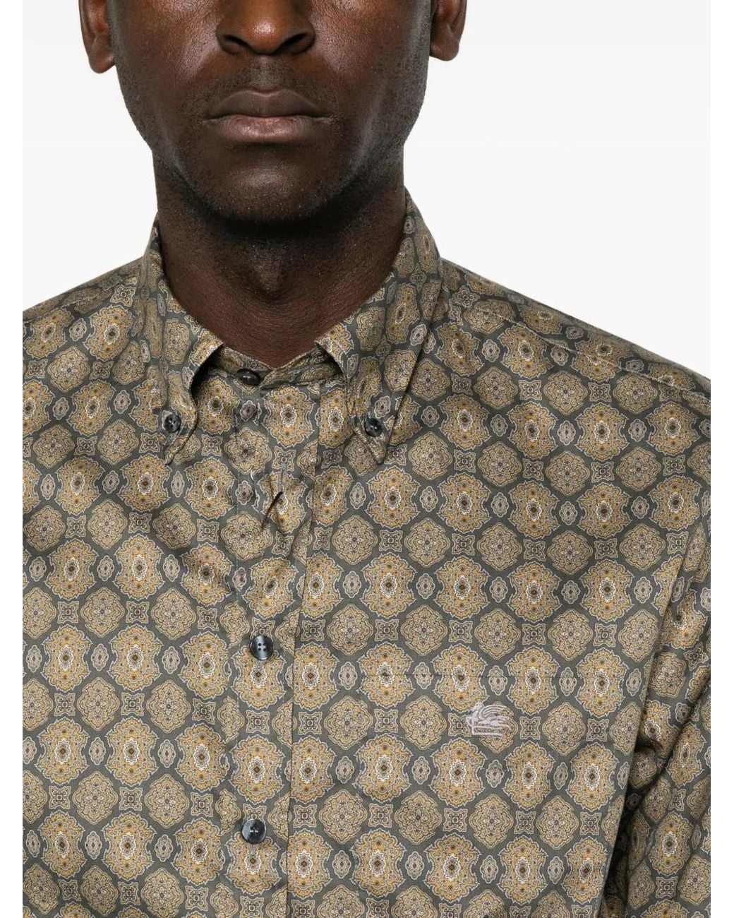Etro Brown Geometric-Print Button-Down Shirt for men