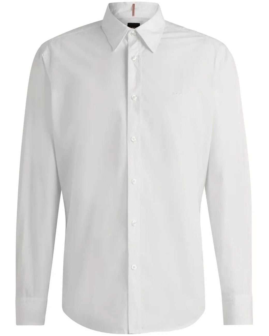 Camicia Con Logo Ricamato di Boss in White da Uomo
