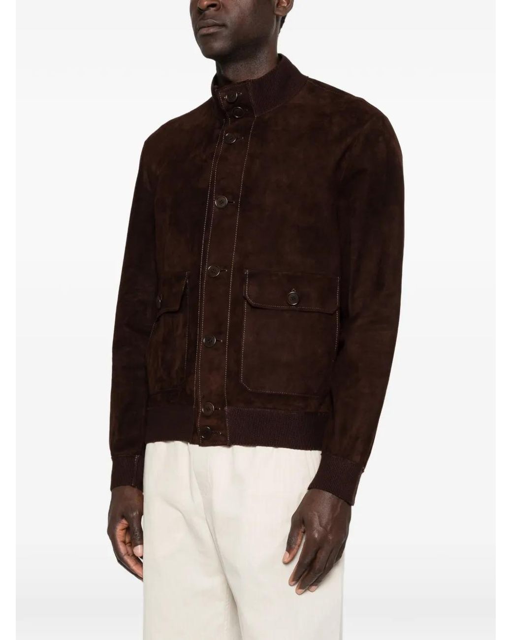 Salvatore Santoro Brown Patch-Pocket Suede Jacket for men